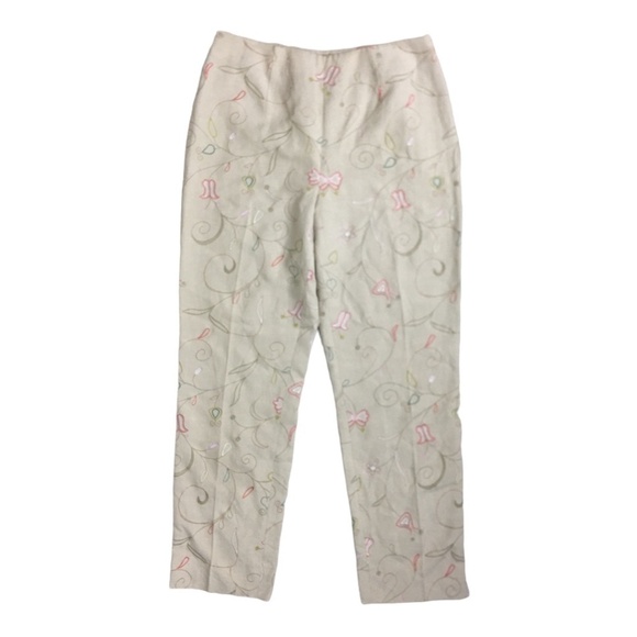 Linen Silk Blend Floral Embroidered Pants 10 - Picture 12 of 12